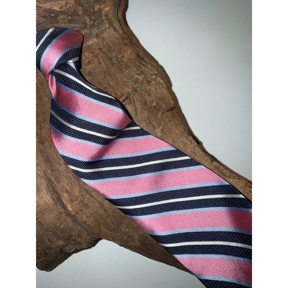 Brooks Brothers Maker & Merchants Silk Tie  Pink Blue White Stripe Repp Made USA